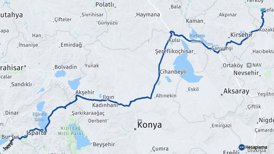 Yozgat Şefaatli Burdur Arası Kaç Km - Yol Haritası