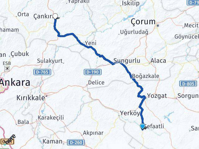 Yozgat Şefaatli Çankırı Arası Kaç Km - Yol Haritası