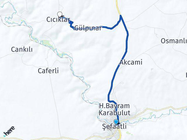 Yozgat Şefaatli Cıcıklar Şefaatli Arası Kaç Km - Yol Haritası