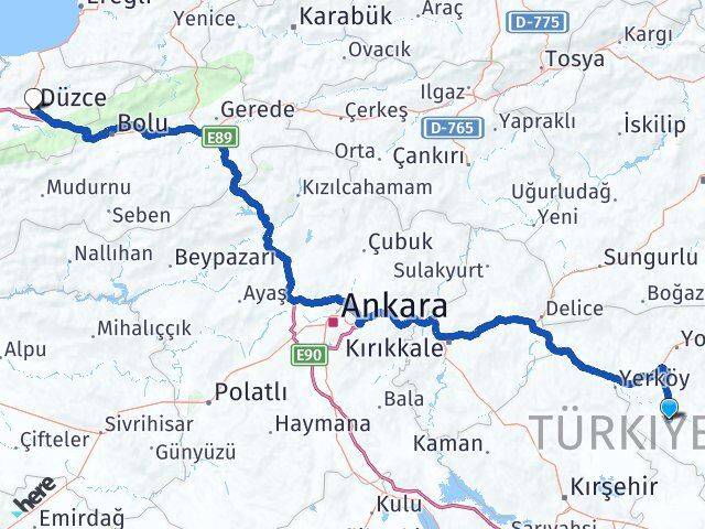 Yozgat Şefaatli Düzce Arası Kaç Km - Yol Haritası
