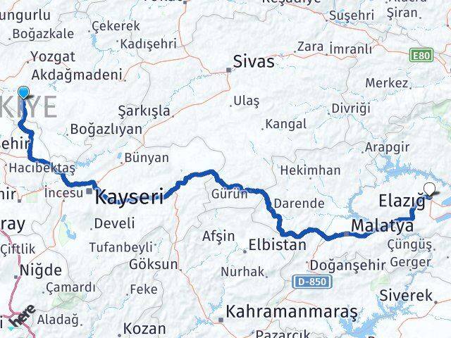 Yozgat Şefaatli Elazığ Arası Kaç Km - Yol Haritası