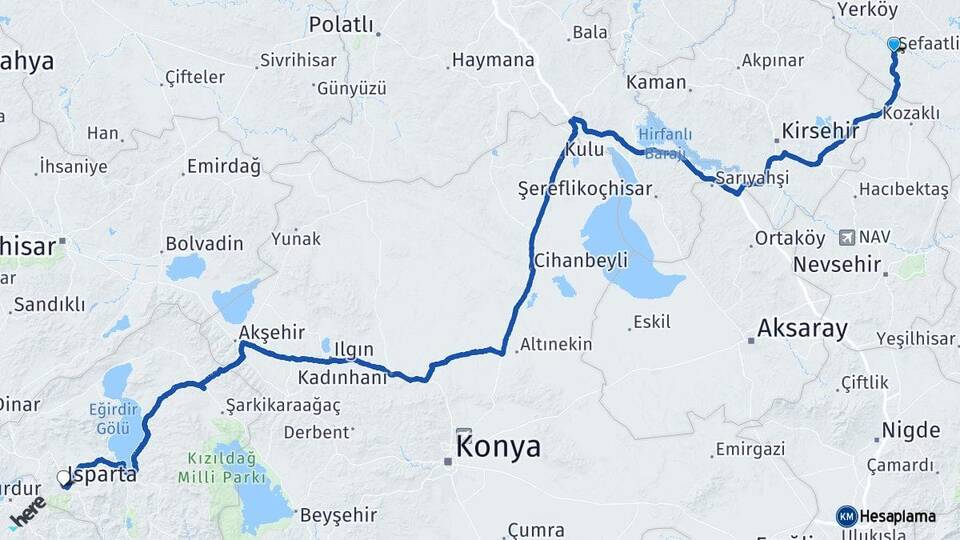 Yozgat Şefaatli Isparta Arası Kaç Km - Yol Haritası