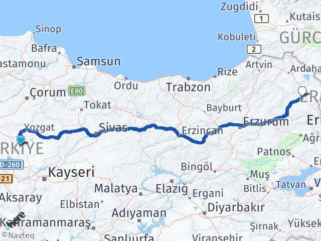 Yozgat Şefaatli Kars Arası Kaç Km - Yol Haritası
