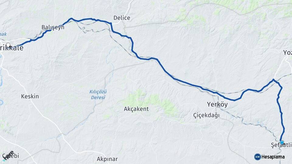 Yozgat Şefaatli Kırıkkale Arası Kaç Km - Yol Haritası