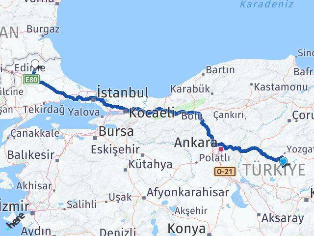 Yozgat Şefaatli Kırklareli Arası Kaç Km - Yol Haritası