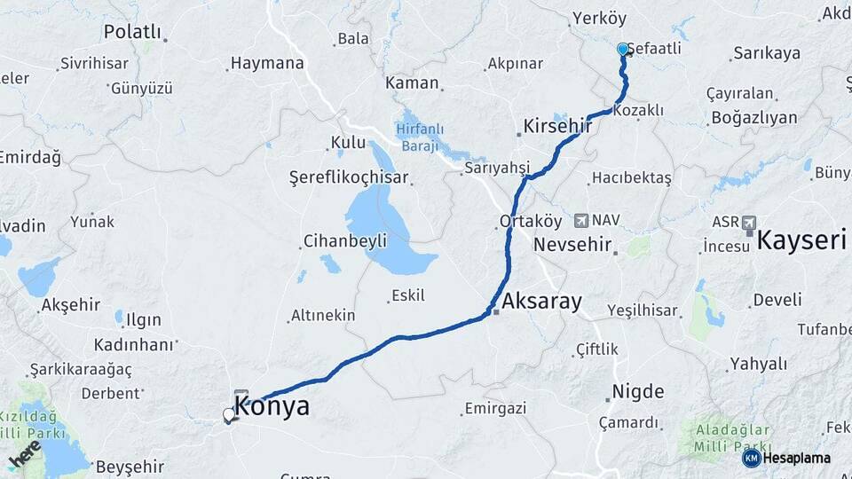 Yozgat Şefaatli Konya Arası Kaç Km - Yol Haritası