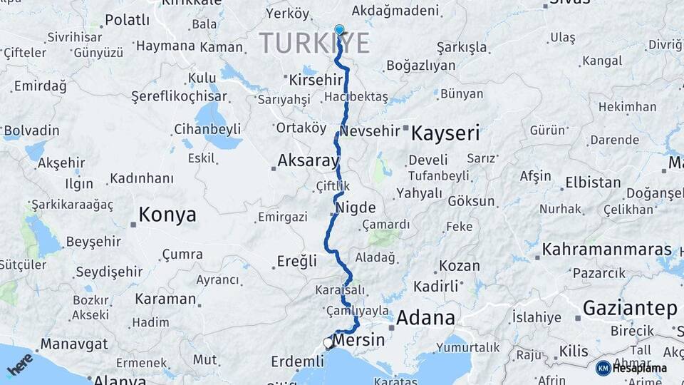 Yozgat Şefaatli Mersin Arası Kaç Km - Yol Haritası