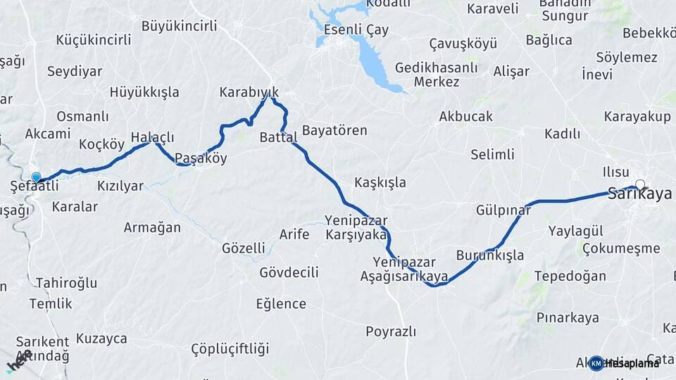 Yozgat Şefaatli Sarıkaya Arası Kaç Km - Yol Haritası