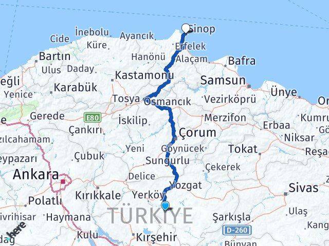 Yozgat Şefaatli Sinop Arası Kaç Km - Yol Haritası
