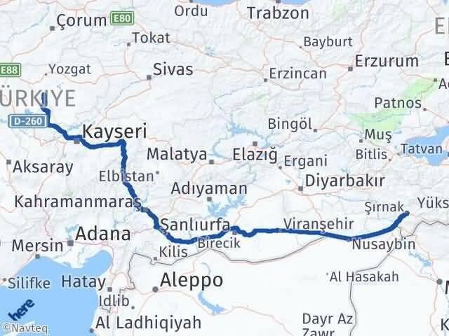 Yozgat Şefaatli Şırnak Arası Kaç Km - Yol Haritası