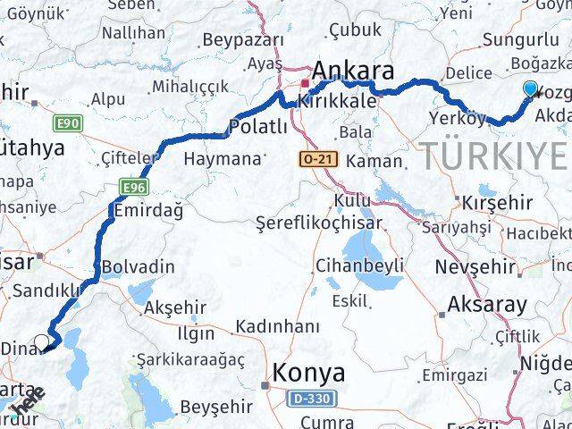 Yozgat Senirkent Isparta Arası Kaç Km - Yol Haritası