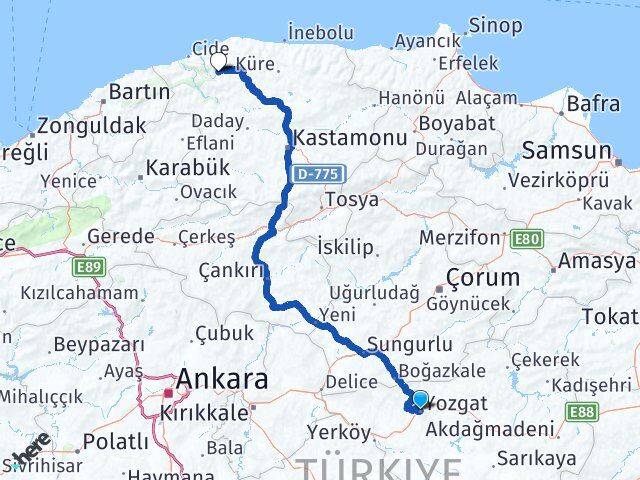 Yozgat Şenpazar Kastamonu Arası Kaç Km - Yol Haritası