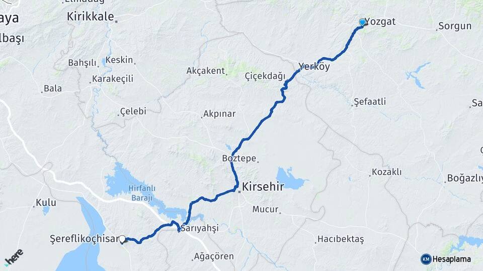 Yozgat Şereflikoçhisar Ankara Arası Kaç Km - Yol Haritası