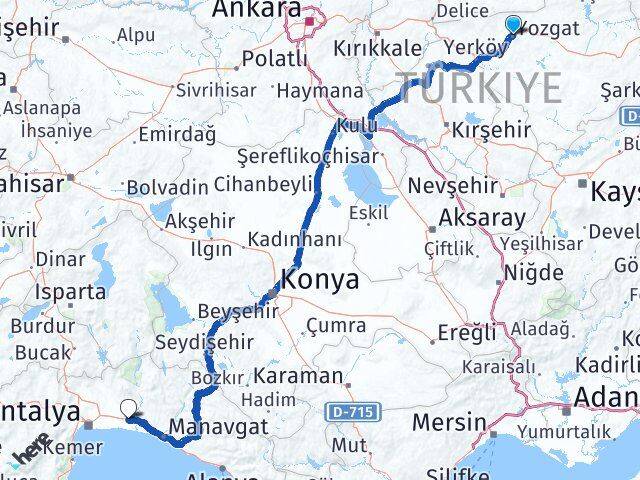 Yozgat Serik Antalya Arası Kaç Km - Yol Haritası