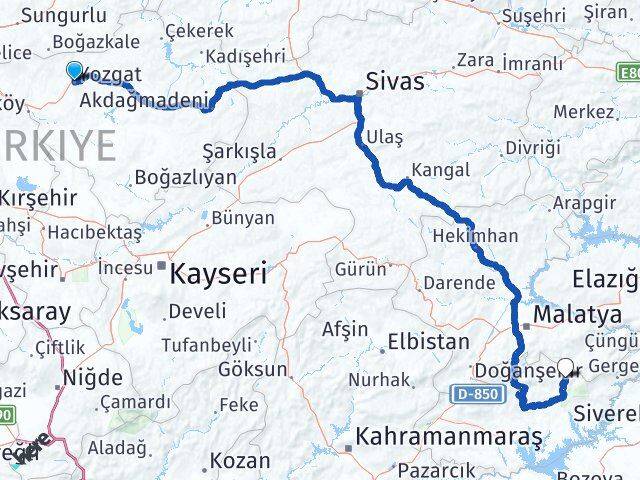 Yozgat Sincik Adıyaman Arası Kaç Km - Yol Haritası