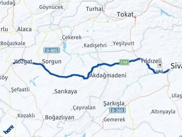 Yozgat Sivas Arası Kaç Km? Kaç Saat? Yol Haritası
