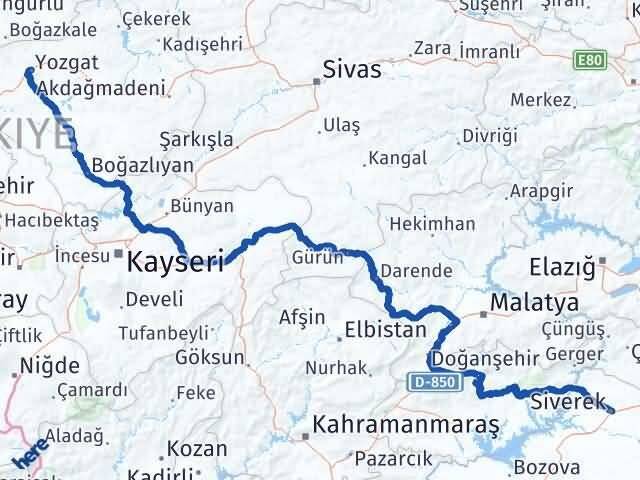 Yozgat Siverek Şanlıurfa Arası Kaç Km - Yol Haritası