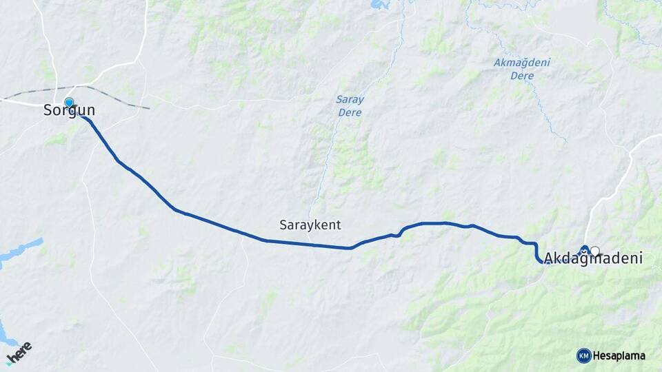 Yozgat Sorgun Akdağmadeni Arası Kaç Km - Yol Haritası