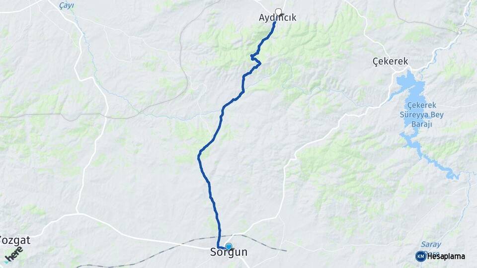 Yozgat Sorgun Aydıncık Arası Kaç Km - Yol Haritası