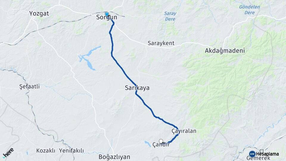 Yozgat Sorgun Çandır Arası Kaç Km - Yol Haritası