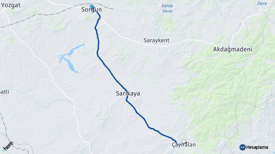 Yozgat Sorgun Çayıralan Arası Kaç Km - Yol Haritası