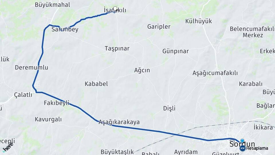 Yozgat Sorgun İsafakılı Sorgun Arası Kaç Km - Yol Haritası