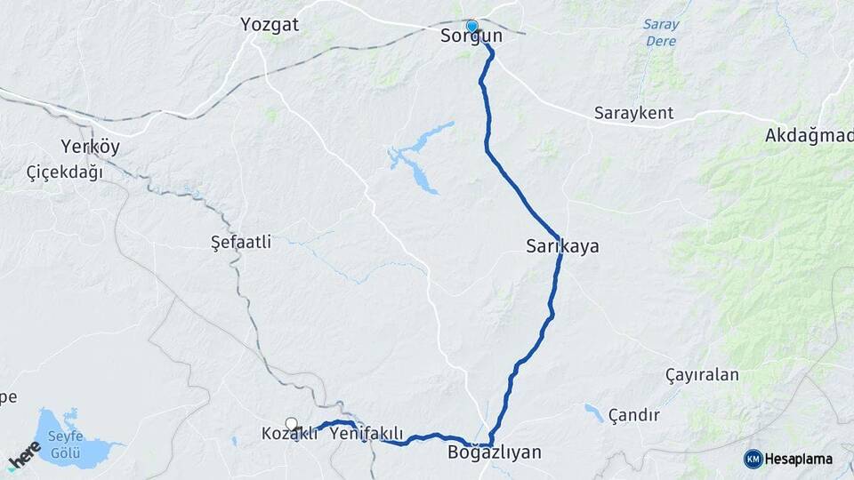 Yozgat Sorgun Kozaklı Nevşehir Arası Kaç Km - Yol Haritası