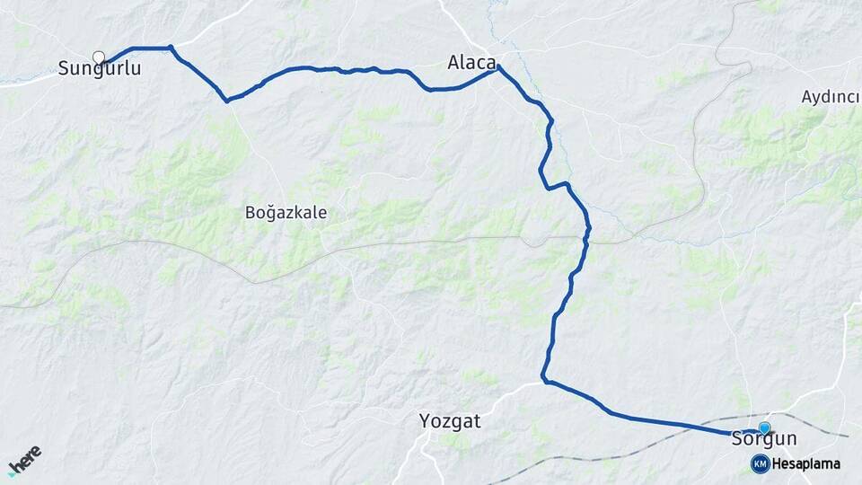 Yozgat Sorgun Sungurlu Çorum Arası Kaç Km - Yol Haritası