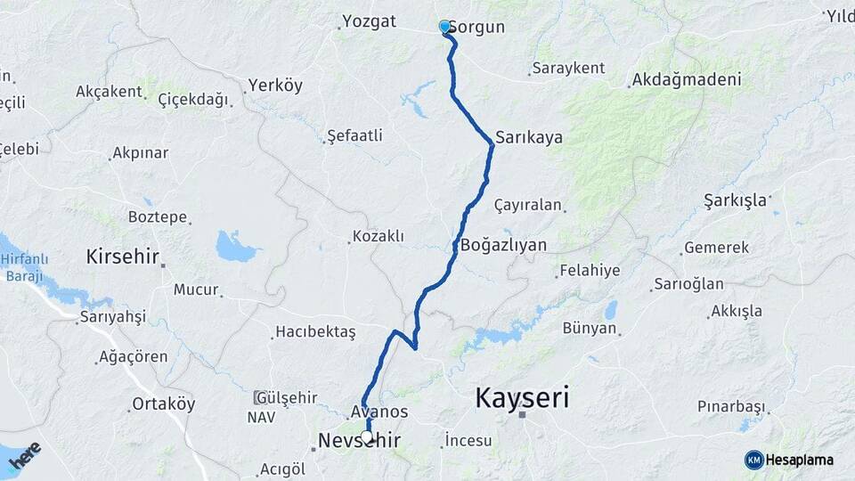 Yozgat Sorgun Ürgüp Nevşehir Arası Kaç Km - Yol Haritası