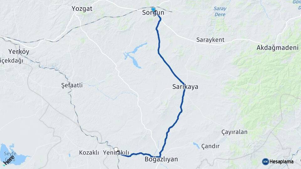Yozgat Sorgun Yenifakılı Arası Kaç Km - Yol Haritası