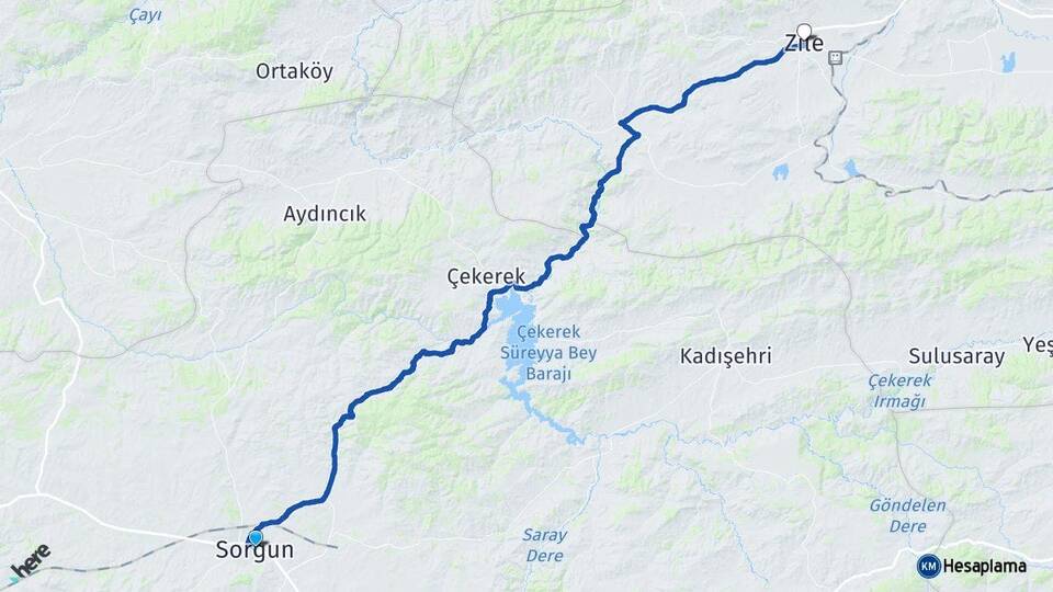 Yozgat Sorgun Zile Tokat Arası Kaç Km - Yol Haritası