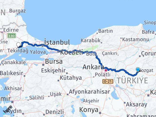 Yozgat Süleymanpaşa Tekirdağ Arası Kaç Km - Yol Haritası