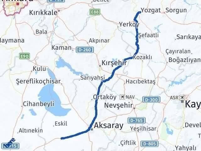 Yozgat Sultanhanı Aksaray Arası Kaç Km - Yol Haritası