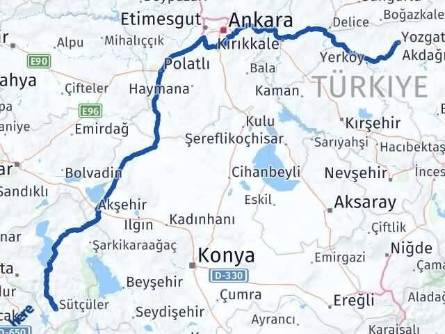Yozgat Sütçüler Isparta Arası Kaç Km - Yol Haritası