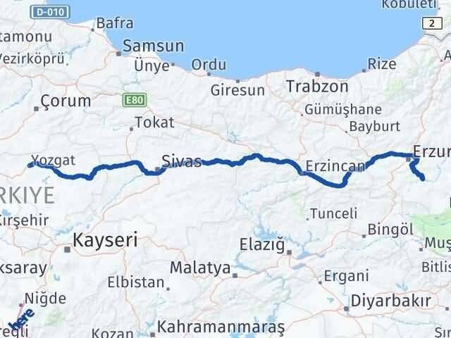 Yozgat Tekman Erzurum Arası Kaç Km - Yol Haritası