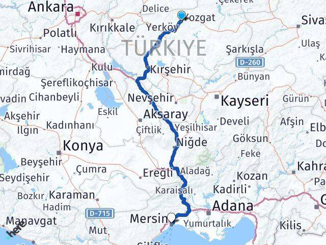 Yozgat Toroslar Mersin Arası Kaç Km - Yol Haritası
