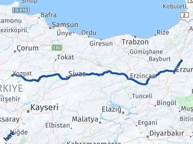Yozgat Tortum Erzurum Arası Kaç Km - Yol Haritası