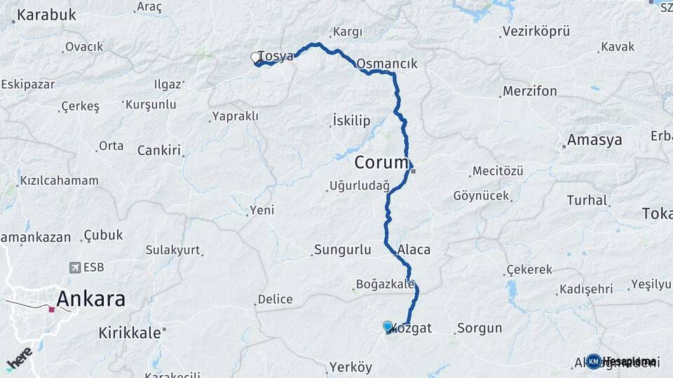 Yozgat Tosya Kastamonu Arası Kaç Km - Yol Haritası