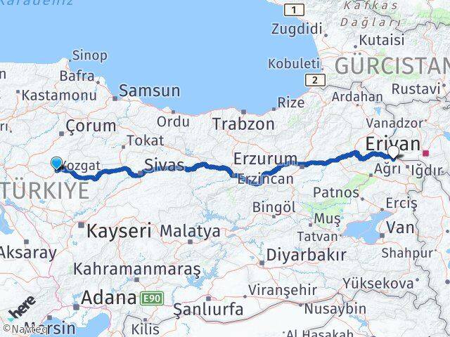 Yozgat Tuzluca Iğdır Arası Kaç Km - Yol Haritası