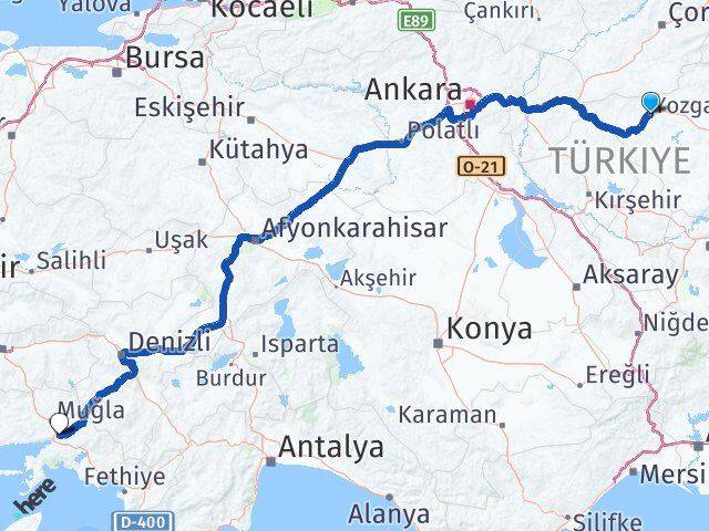 Yozgat Ula Muğla Arası Kaç Km - Yol Haritası