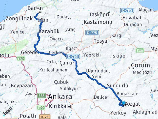 Yozgat Ulus Bartın Arası Kaç Km - Yol Haritası