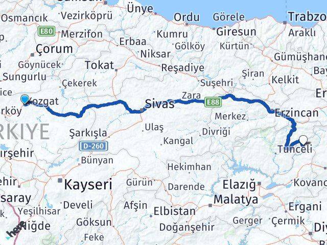 Yozgat Yayladere Bingöl Arası Kaç Km - Yol Haritası