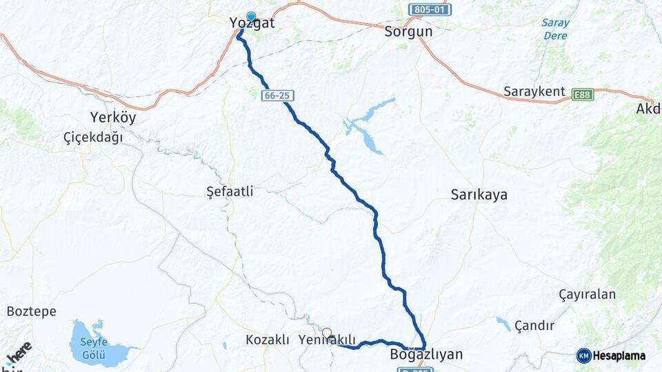 Yozgat Yenifakılı Arası Kaç Km - Yol Haritası