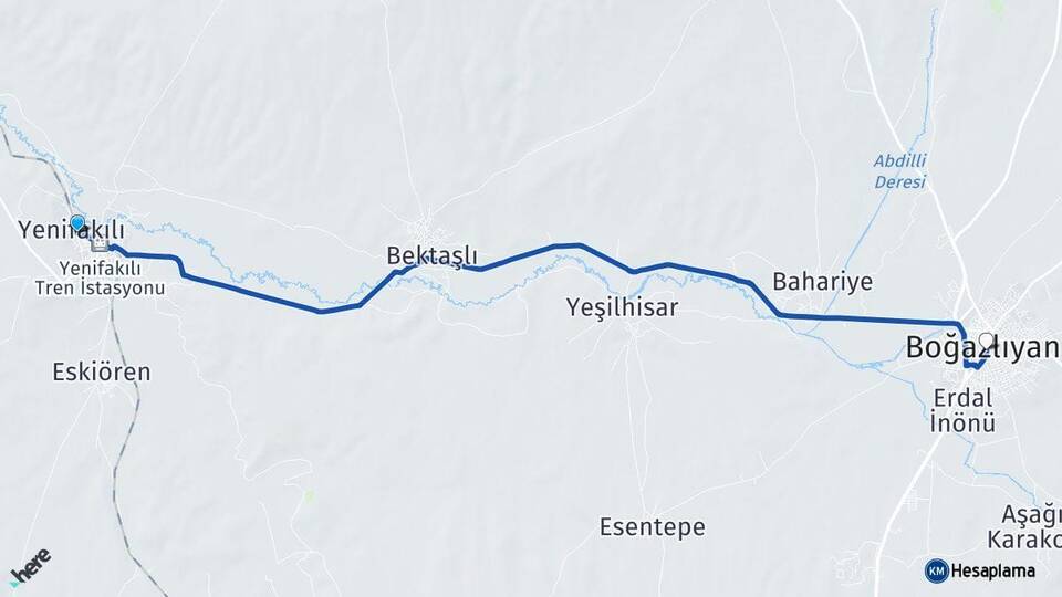 Yozgat Yenifakılı Boğazlıyan Arası Kaç Km - Yol Haritası