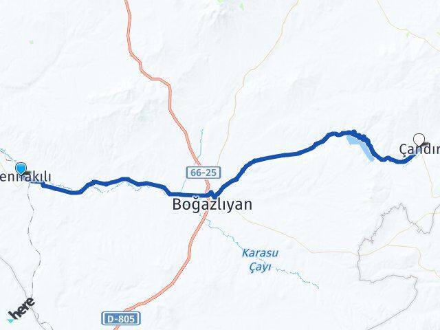 Yozgat Yenifakılı Çandır Arası Kaç Km - Yol Haritası