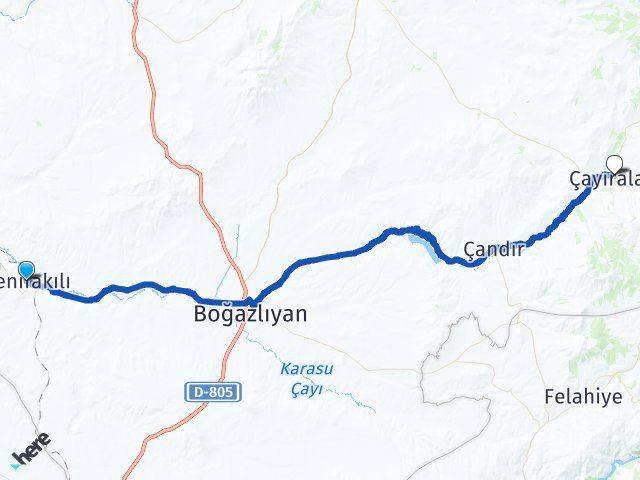 Yozgat Yenifakılı Çayıralan Arası Kaç Km - Yol Haritası