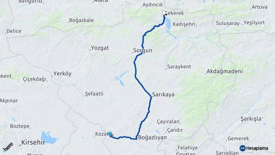 Yozgat Yenifakılı Çekerek Arası Kaç Km - Yol Haritası