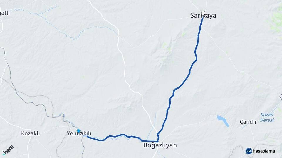Yozgat Yenifakılı Sarıkaya Arası Kaç Km - Yol Haritası