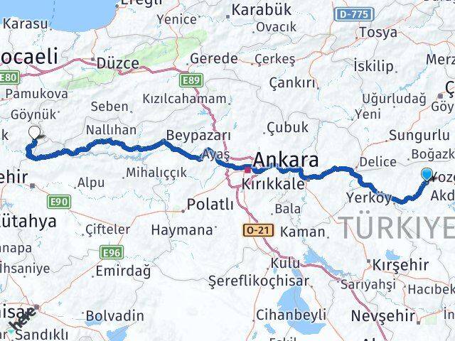 Yozgat Yenipazar Bilecik Arası Kaç Km - Yol Haritası