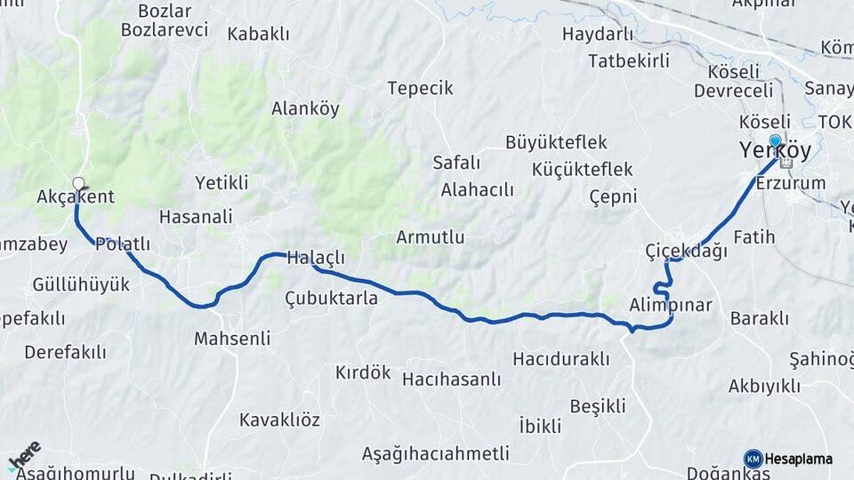 Yozgat Yerköy Akçakent Kırşehir Arası Kaç Km - Yol Haritası